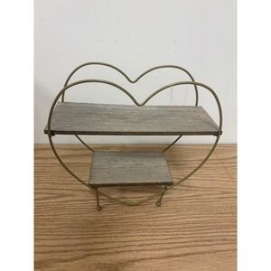 Valentines Wood and gold metal heart two tier tray shelf stand